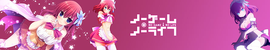 No Game No Life anime banner featuring Sora and Steins in pink and purple outfits HD wallpaper