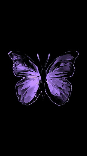 Glowing Purple Butterfly Digital Art on Black Background HD phone wallpaper