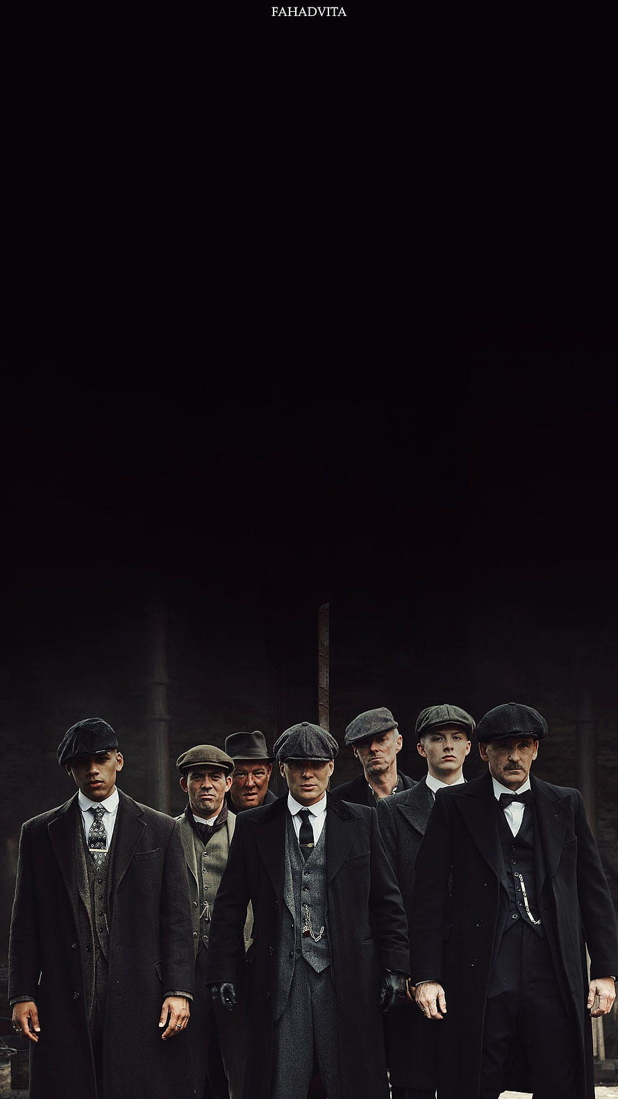 Peaky Blinders Gang Members in Period Suits and Flat Caps Against Dark Industrial Backdrop HD phone wallpaper