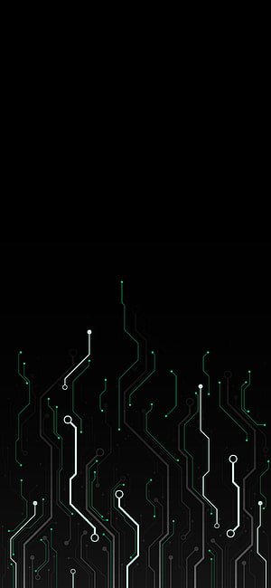 Minimalist Green Circuit Board Pattern on Black Background HD phone wallpaper