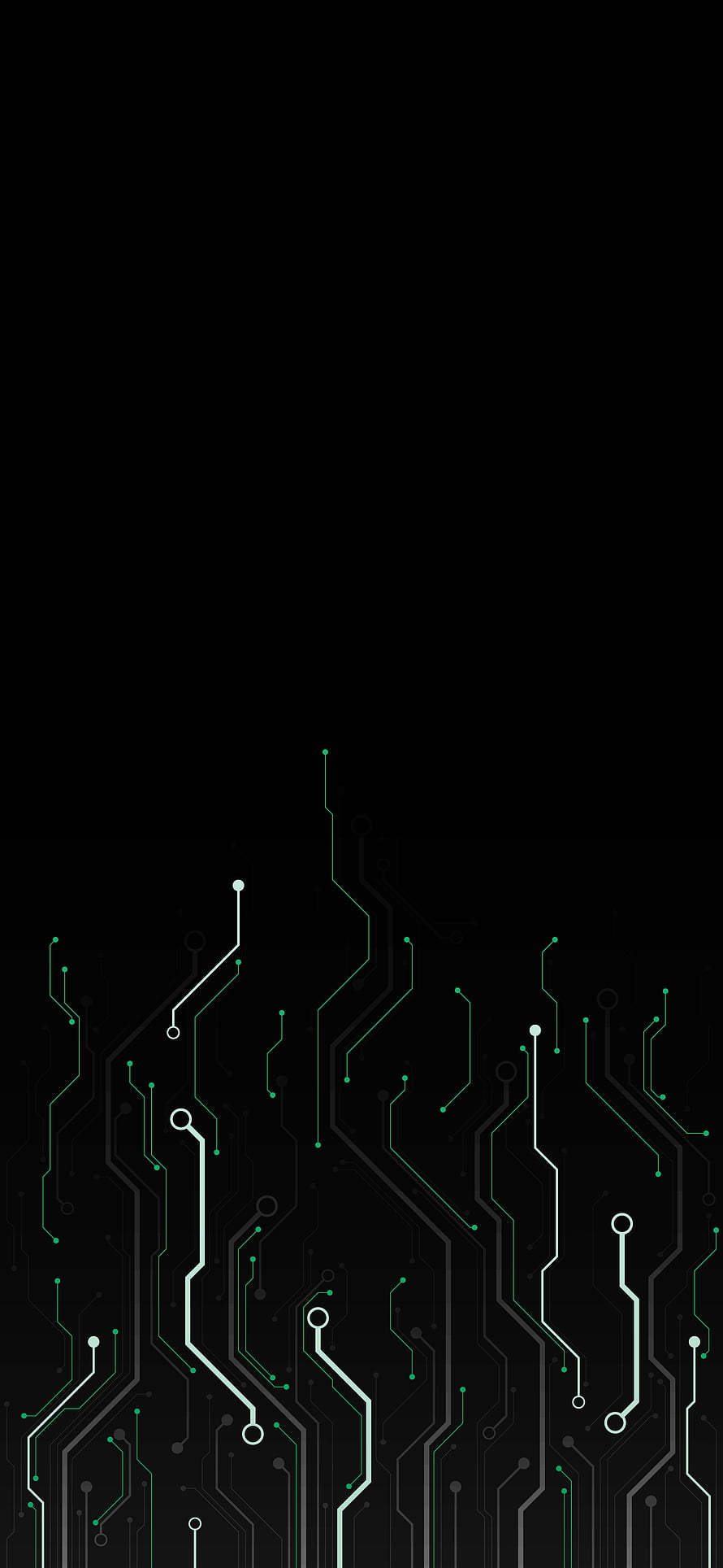 Minimalist Green Circuit Board Pattern on Black Background HD phone wallpaper