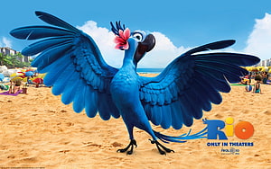 Rio Movie Blu Macaw Character on Tropical Beach with Flower HD wallpaper
