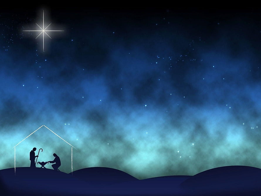 Silhouette Nativity Scene Under Starry Night Sky With Bright Star HD wallpaper