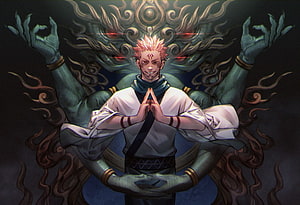 Ryomen Sukuna Jujutsu Kaisen Anime Character Artwork with Demon Aura HD wallpaper
