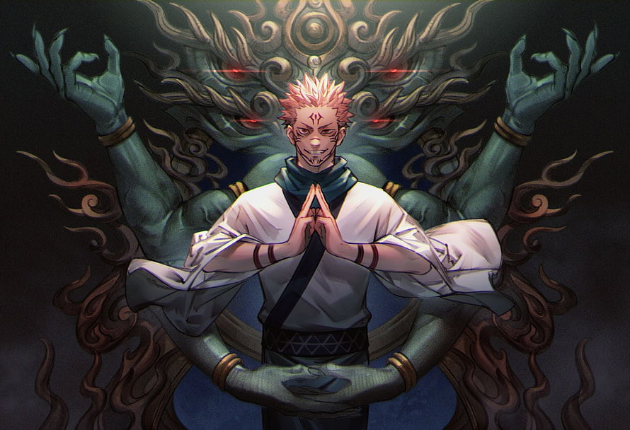 Ryomen Sukuna Jujutsu Kaisen Anime Character Artwork with Demon Aura HD wallpaper