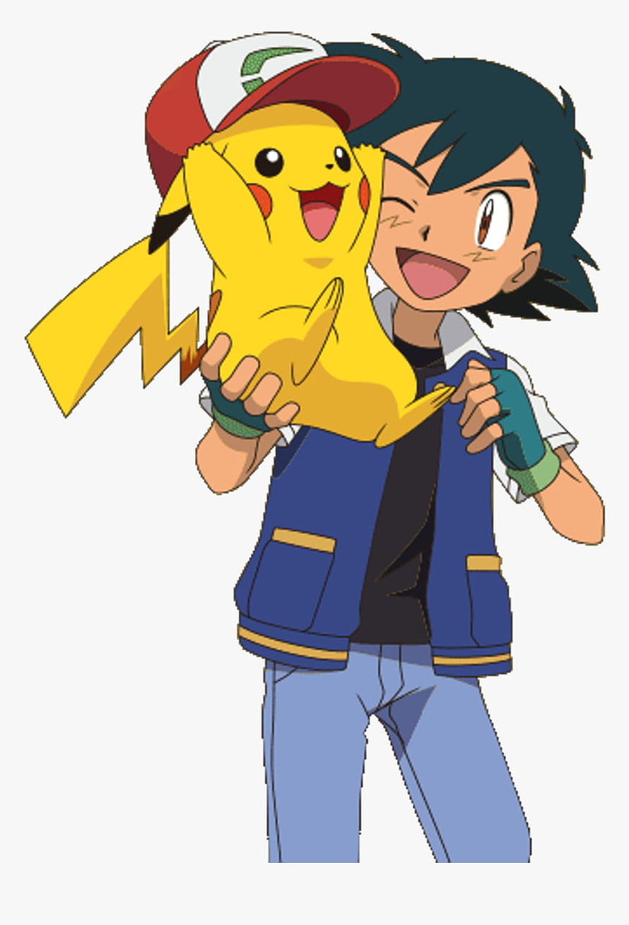 Ash Ketchum and Pikachu in a joyful embrace wearing a red and white cap HD phone wallpaper