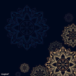 Elegant Gold and Blue Mandala Pattern on Deep Navy Background HD phone wallpaper