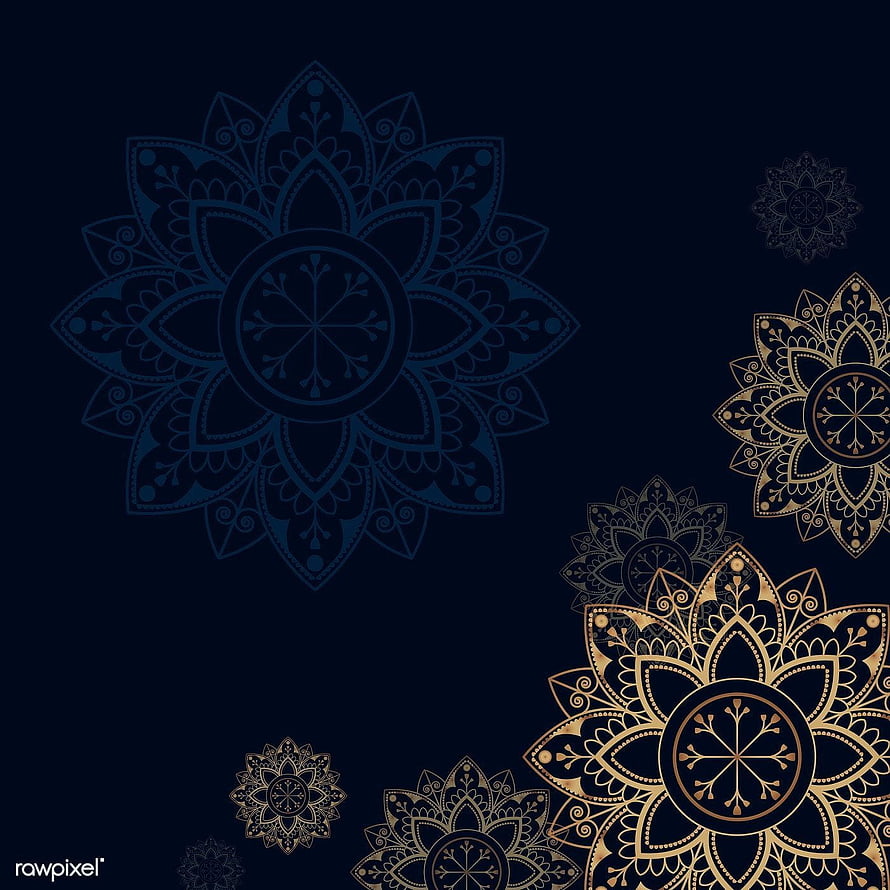 Elegant Gold and Blue Mandala Pattern on Deep Navy Background HD phone wallpaper
