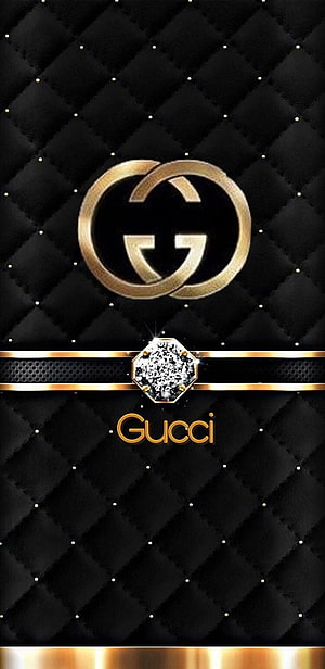 Gucci Double G Logo on Black Quilted Leather with Gold Diamond Accent HD phone wallpaper