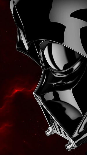 Glossy Black Darth Vader Helmet Profile Against Red Nebula Background HD phone wallpaper