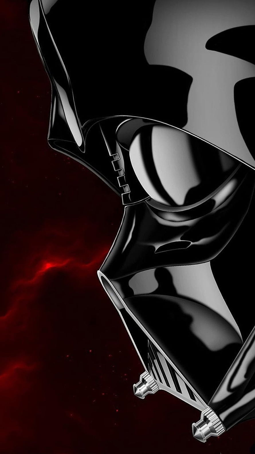 Glossy Black Darth Vader Helmet Profile Against Red Nebula Background HD phone wallpaper