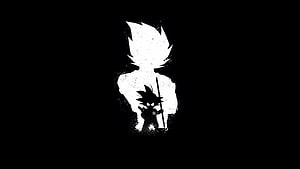 Goku Black Silhouette with Staff and Shadow Figure on Black Background HD wallpaper