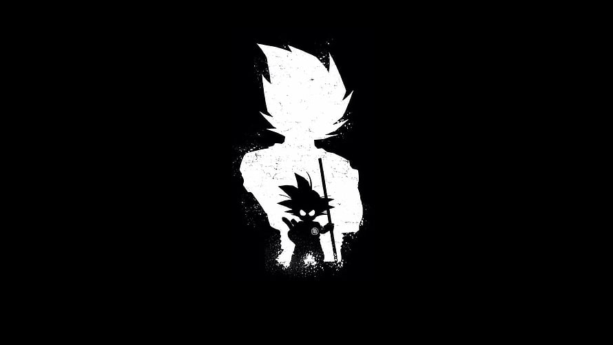 Goku Black Silhouette with Staff and Shadow Figure on Black Background HD wallpaper