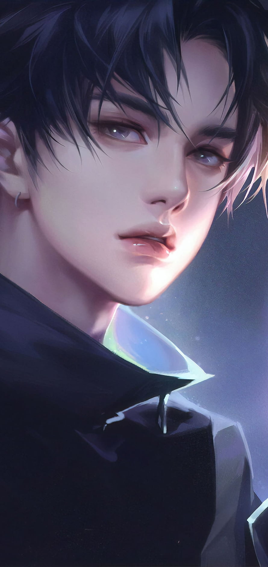 Close-up portrait of a stylish anime boy with dark hair and a black jacket HD phone wallpaper