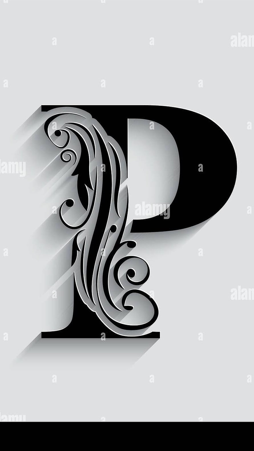 Ornamental Letter P with Intricate Floral Scrollwork and Long Shadow Effect HD phone wallpaper