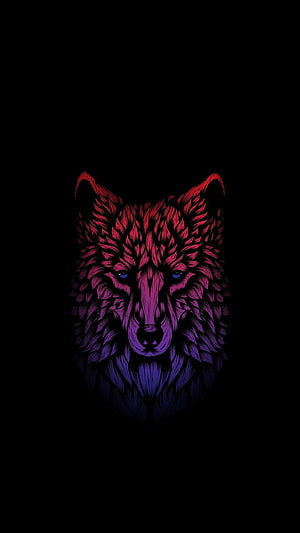 Neon Gradient Wolf Head Digital Art with Glowing Blue Eyes on Black Background HD phone wallpaper