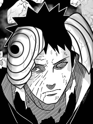 Obito Uchiha Wearing Tobi Mask in Black and White Naruto Manga Panel HD phone wallpaper