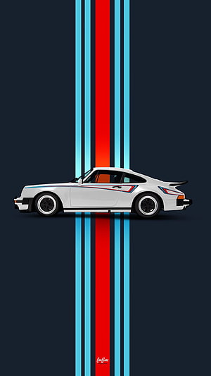 White Porsche 911 Turbo 930 M42 Side Profile with Racing Stripes on Dark Background HD phone wallpaper