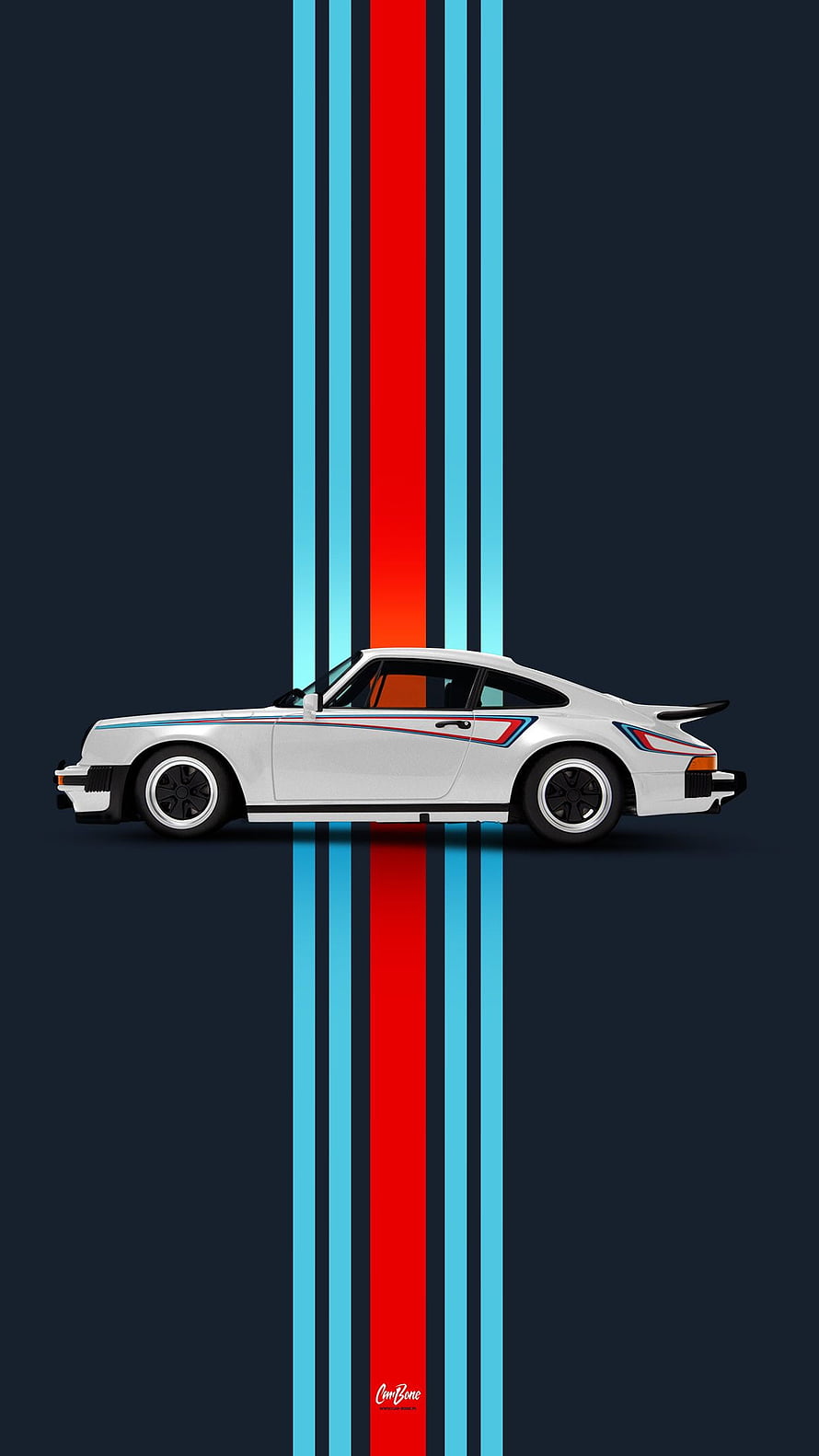 White Porsche 911 Turbo 930 M42 Side Profile with Racing Stripes on Dark Background HD phone wallpaper