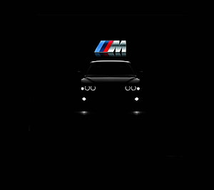 BMW M Power Front View Silhouette with Glowing Headlights on Black Background HD wallpaper