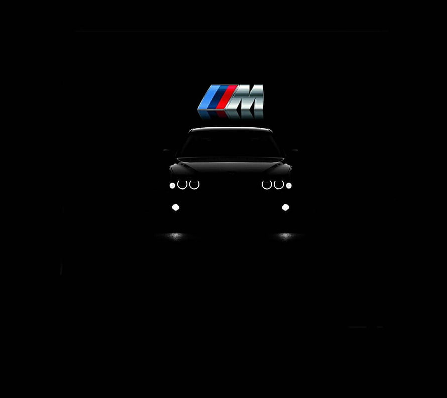 BMW M Power Front View Silhouette with Glowing Headlights on Black Background HD wallpaper