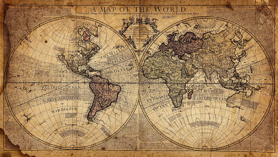 Antique Double Hemisphere World Map with Vintage Sepia Tones and Historical Cartography HD wallpaper