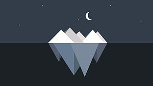 Minimalist Iceberg Night Scene with Crescent Moon and Starry Sky HD wallpaper