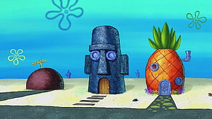 SpongeBob SquarePants Bikini Bottom Street with Pineapple House and Moai Statue HD wallpaper