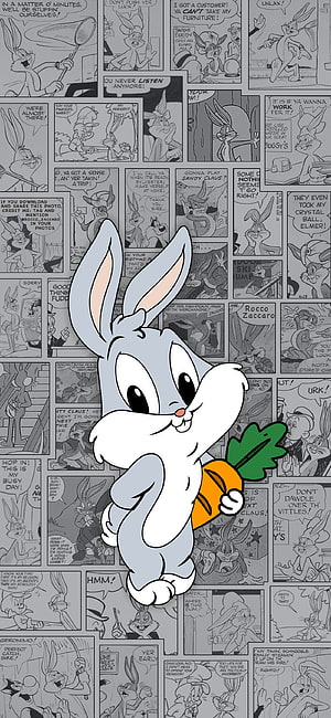 Bugs Bunny Holding Carrot Over Black and White Comic Strip Background HD phone wallpaper