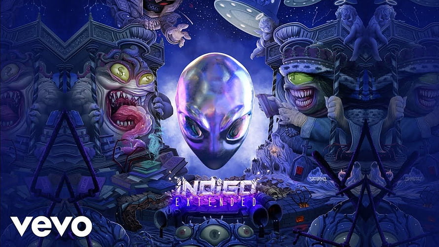Chris Brown Indigo Extended Album Artwork with Alien and Surreal Monster Illustration HD wallpaper