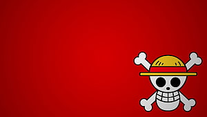 One Piece Jolly Roger Skull and Crossbones on Deep Red Background HD wallpaper