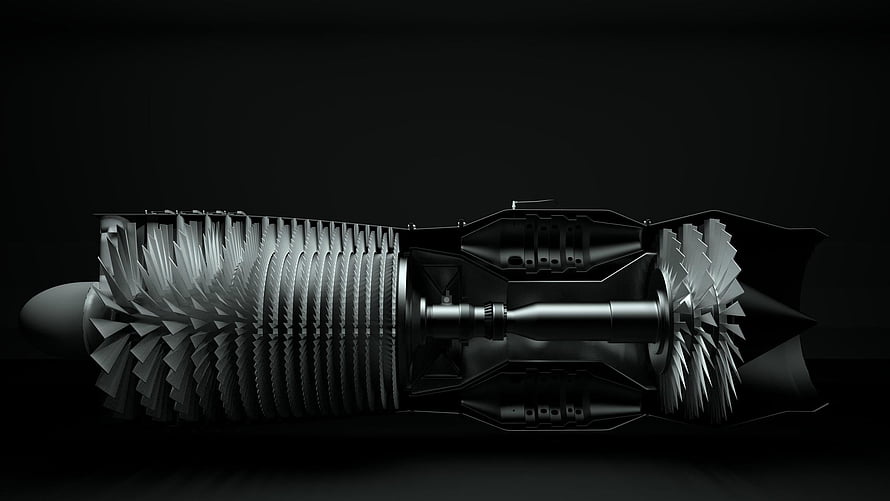 Detailed 3D Render of a Turbofan Jet Engine Cutaway Showing Internal Turbine Blades HD wallpaper