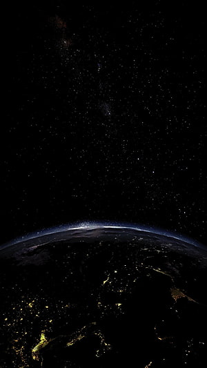 Earth at Night from Space with City Lights and Starry Sky HD phone wallpaper