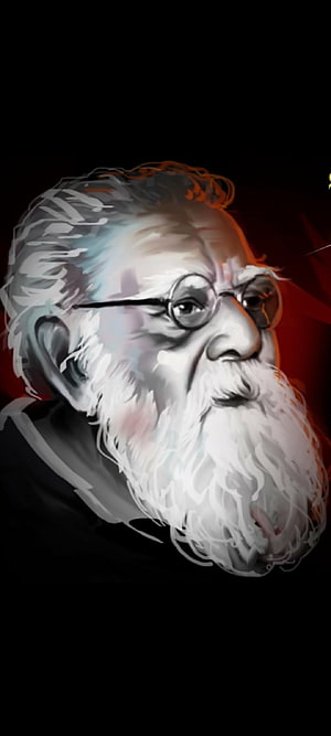 Periyar Digital Portrait with White Beard and Round Glasses on Dark Background HD phone wallpaper
