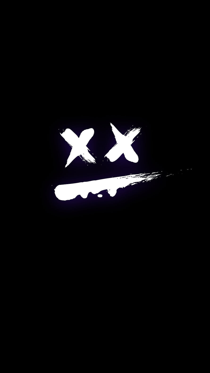 Minimalist Sad Face with X Eyes and Brush Stroke Mouth on Black Background HD phone wallpaper