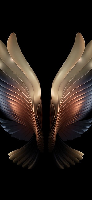 Elegant Gold Angel Wings Abstract Art on Black Background HD phone wallpaper