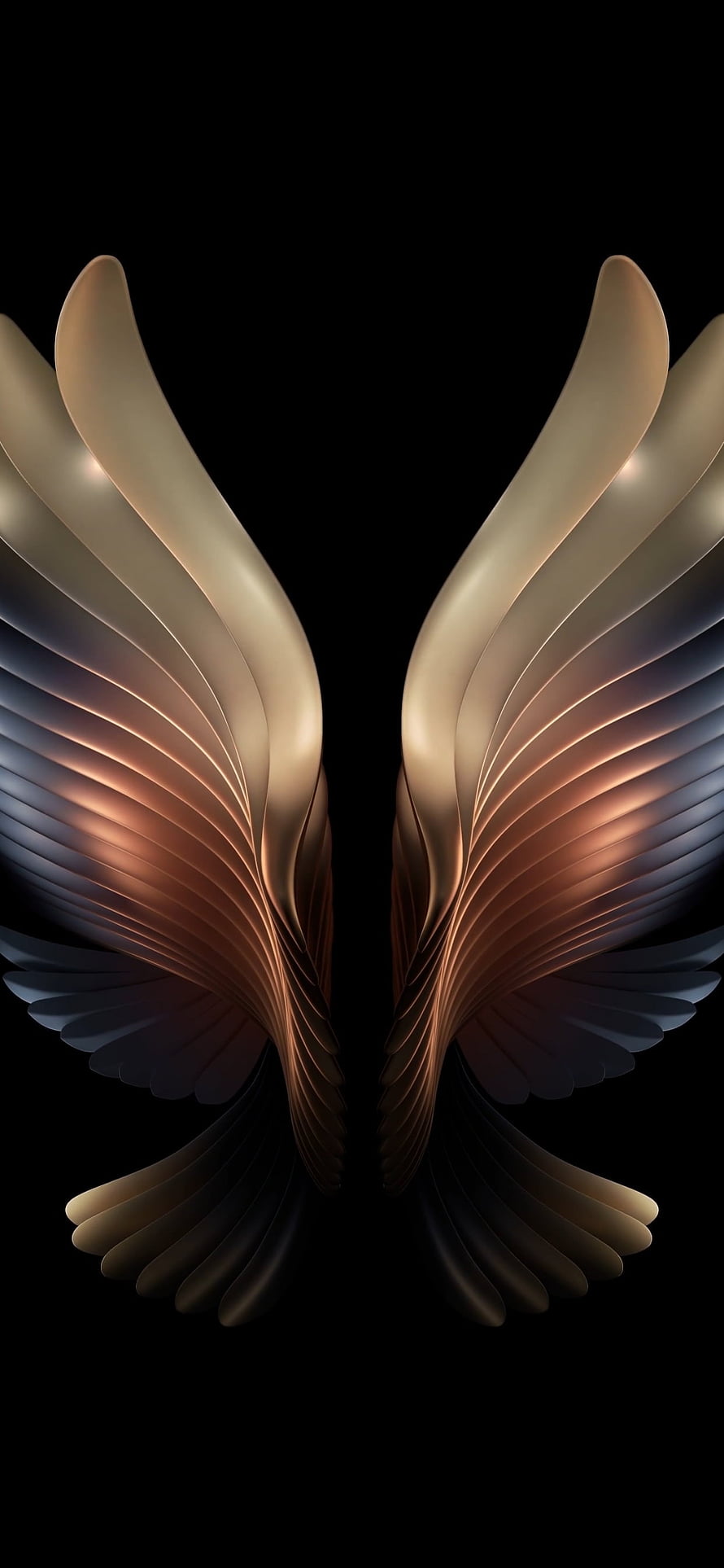 Elegant Gold Angel Wings Abstract Art on Black Background HD phone wallpaper