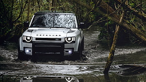 Land Rover Defender 110 Country Pack First Edition 2020 Forging Through Forest Water HD wallpaper