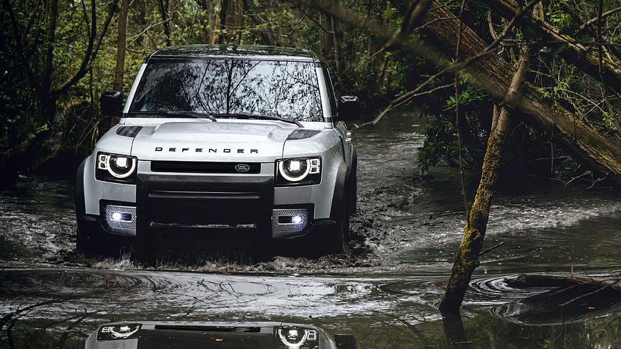 Land Rover Defender 110 Country Pack First Edition 2020 Forging Through Forest Water HD wallpaper