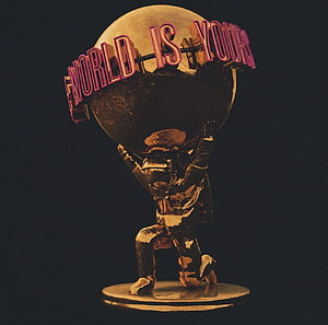 Scarface The World Is Yours Album Cover Artwork with Golden Statue and Neon Text HD wallpaper