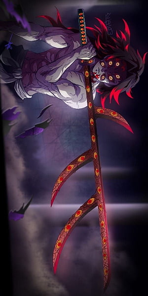 Kokushibou from Demon Slayer Wielding Ornate Scythe in Dark Fantasy Anime Art HD phone wallpaper