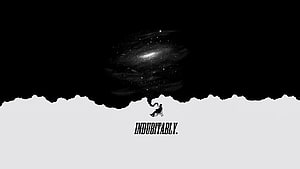 Minimalist Black and White Art of a Silhouette Seated Before a Cosmic Galaxy HD wallpaper