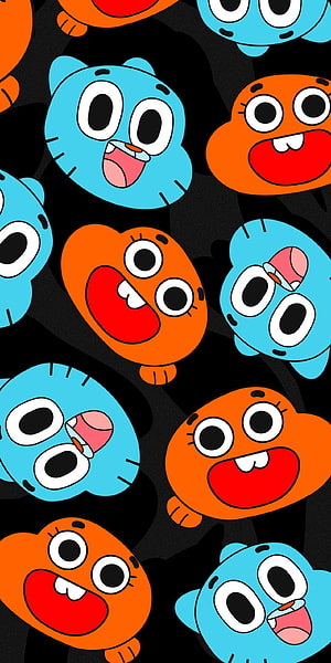 Gumball and Darwin Cartoon Pattern on Black Background HD phone wallpaper