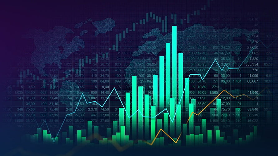 Global Stock Market Data Visualization with Bar Charts and Trend Lines HD wallpaper