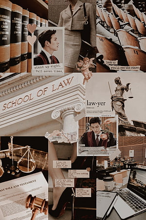 Law School Aesthetic Collage with Legal Books, Gavel, and Justice Statue HD phone wallpaper