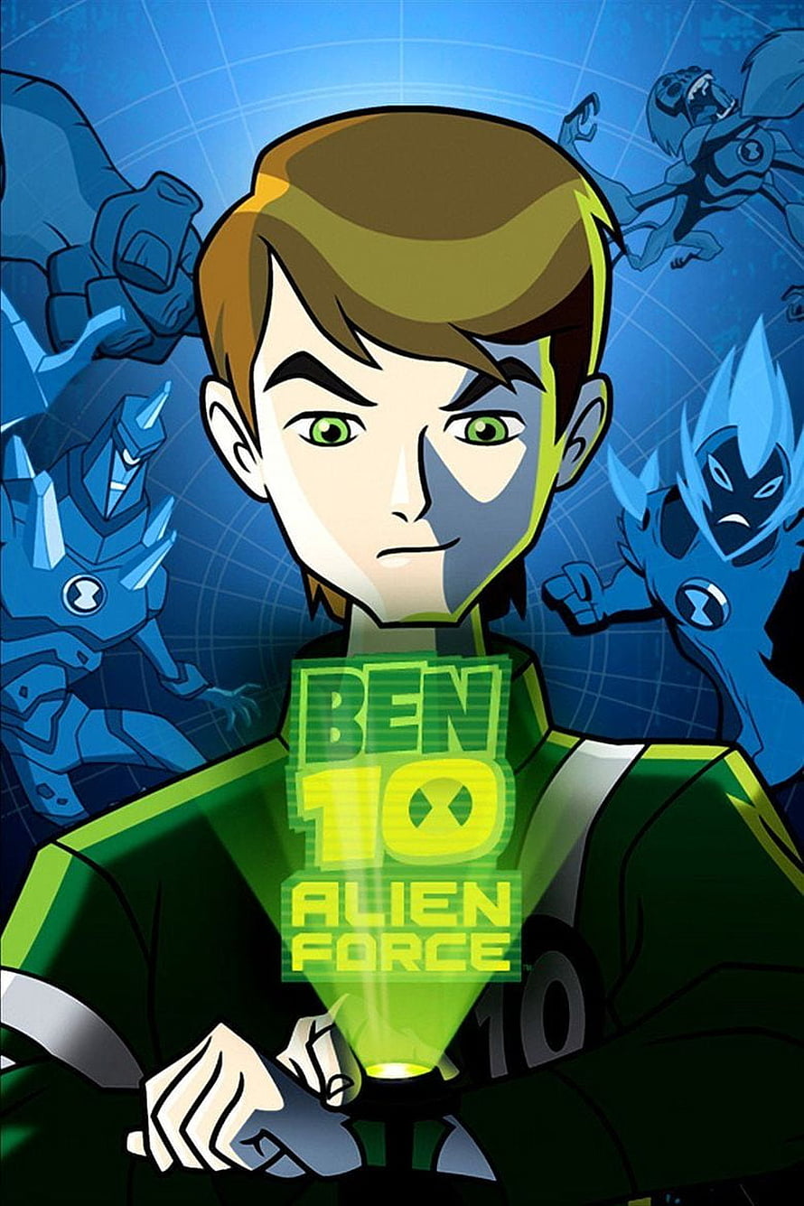 Ben 10 Alien Force Animated Poster Featuring Ben Tennyson and Alien Silhouettes HD phone wallpaper