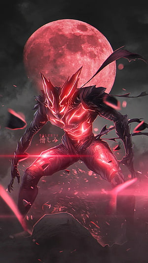 Garou in Crimson Aura Under a Blood Moon from One Punch Man HD phone wallpaper
