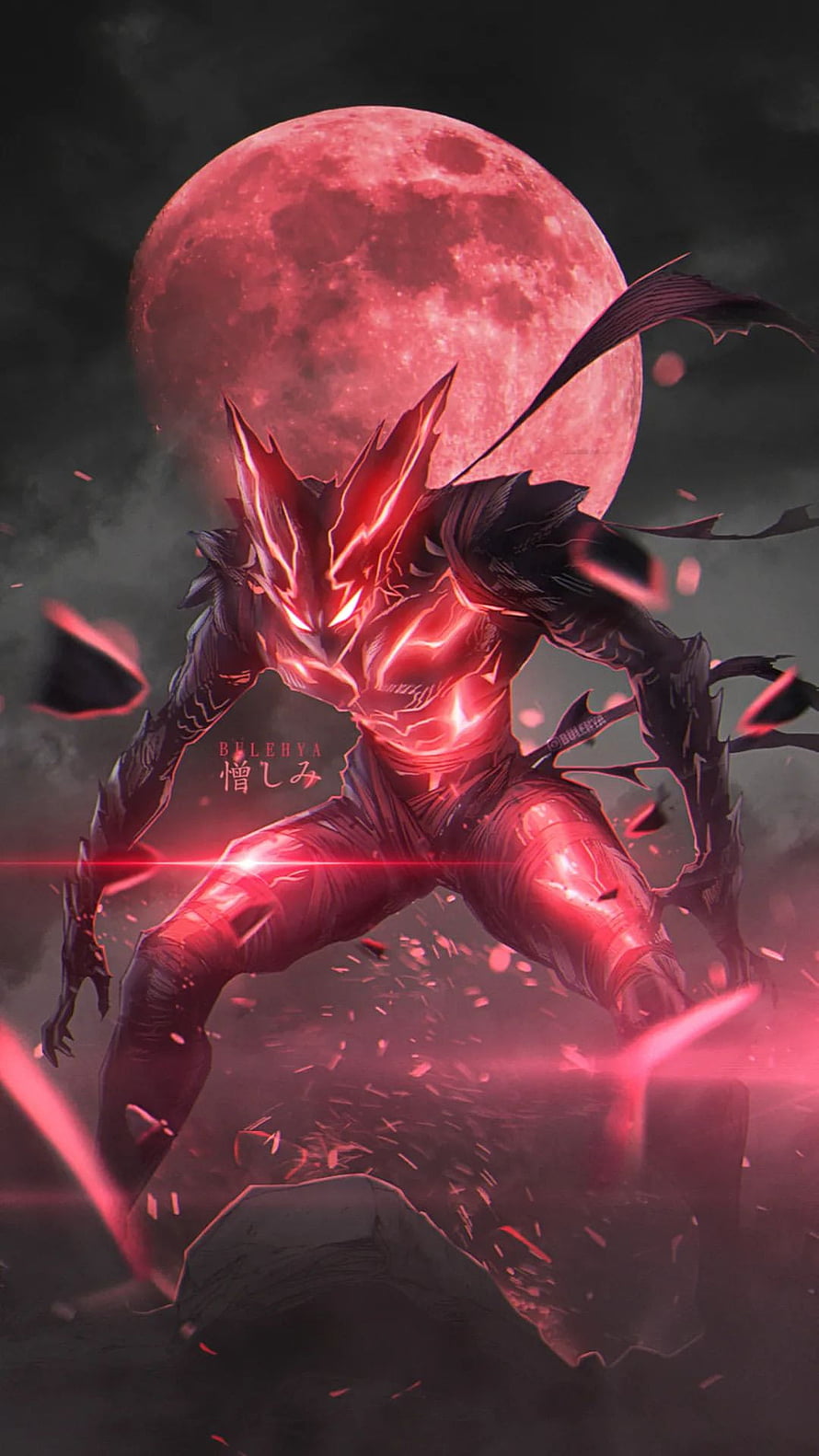 Garou in Crimson Aura Under a Blood Moon from One Punch Man HD phone wallpaper