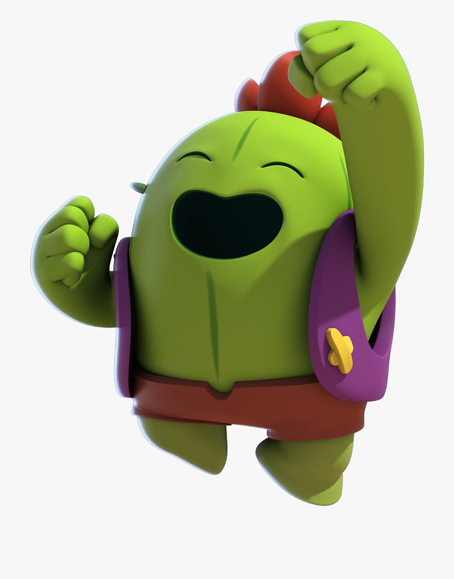 Spike from Brawl Stars in a joyful 3D render with purple backpack and red shorts HD phone wallpaper