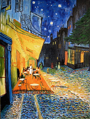 Vincent Van Gogh's Café Terrace at Night: Vibrant Post-Impressionist Street Scene HD phone wallpaper